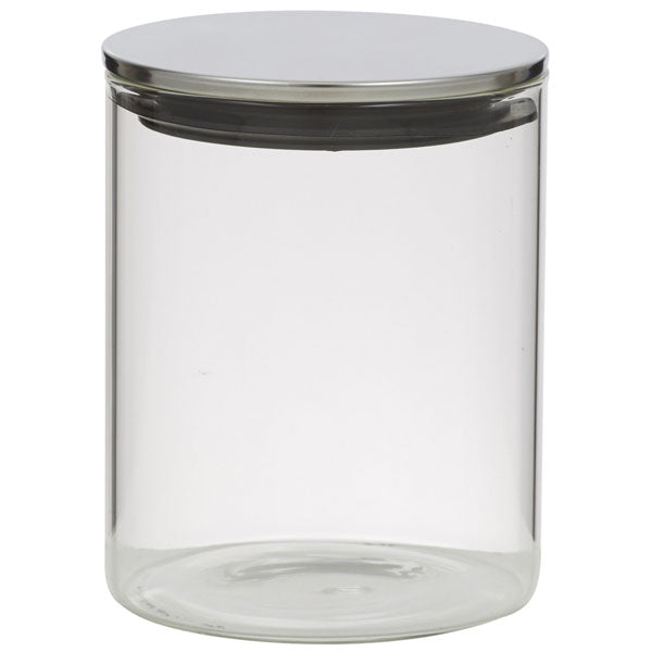 DAVIS & WADDELL - ROUND GLASS CANISTER WITH STAINLESS STEEL LID