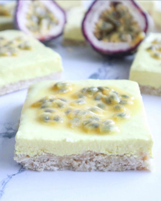 Mango & Passionfruit Cheesecake Squares (GF,RSF)