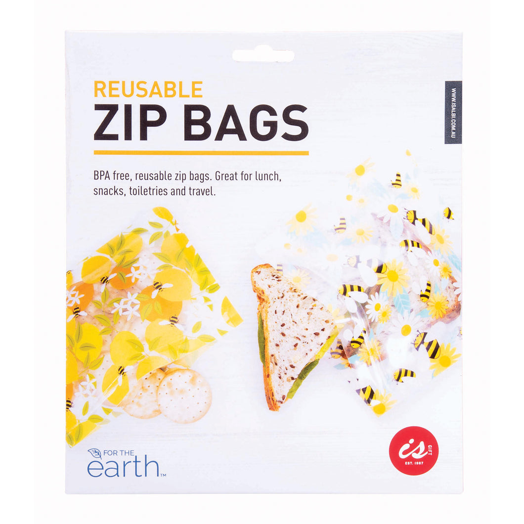FOR THE EARTH - REUSABLE ZIP BAGS - BEES - SET OF 8