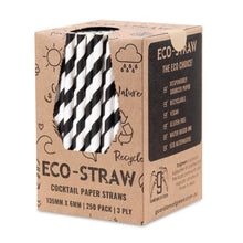 Load image into Gallery viewer, ECO STRAW - COCKTAIL - PAPER STRAW - 3 PLY - BLACK STRIPE
