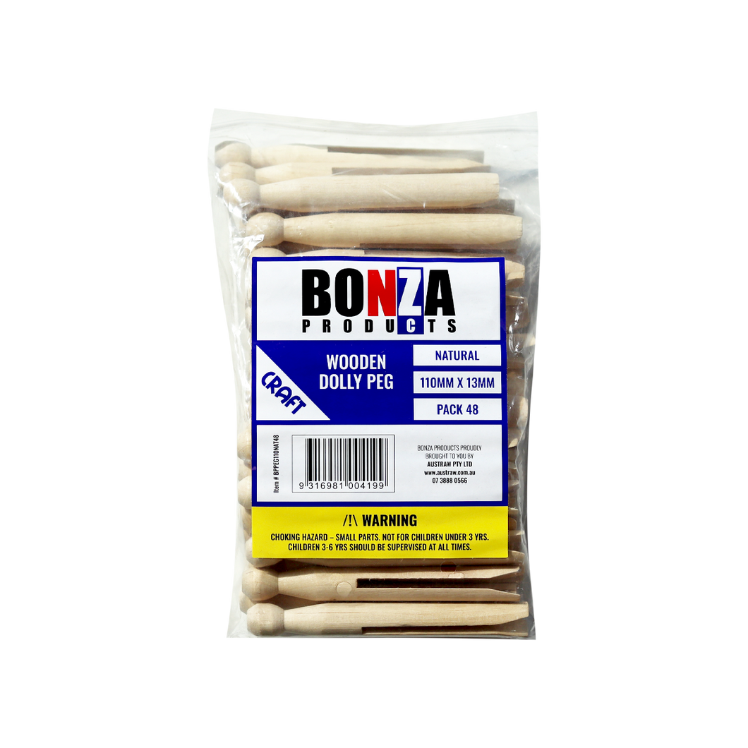 BONZA - NATURAL WOODEN DOLLY PEG - 110MM X 13MM