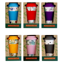 Load image into Gallery viewer, BAMBOO COFFEE CUP WITH SILICONE LID - ASSORTED DESIGNS - 400ML
