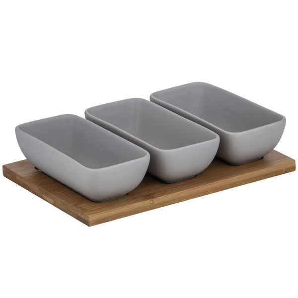 DAVIS & WADDELL - LINDRUM RECTANGLE BOWLS ON WOODEN TRAY - 4 PIECE SET