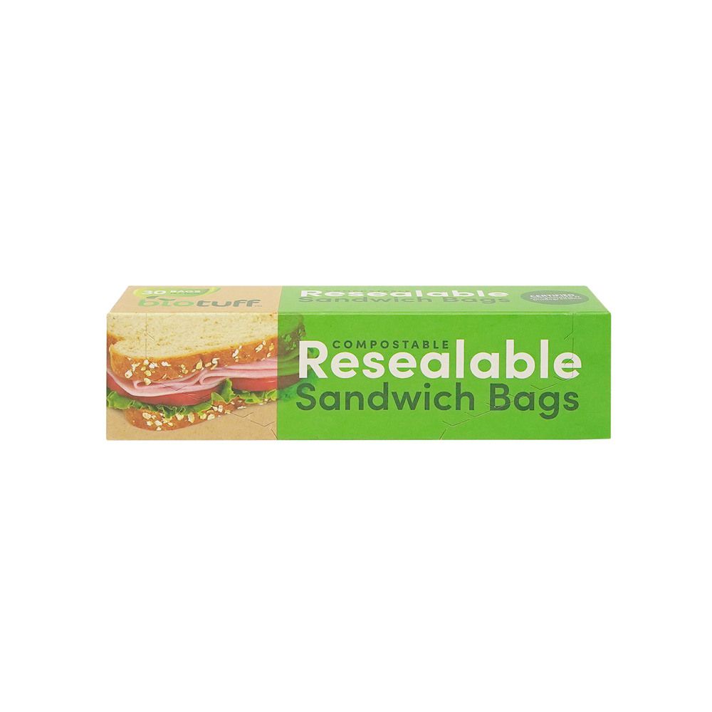 BIO TUFF - BIODEGRADABLE RESEALABLE SANDWICH ZIP LOCK BAGS